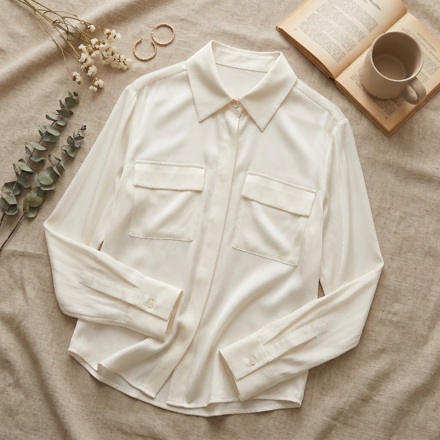 City Daily Collection 16 Momme Grade 6A 100% Mulberry Silk Crepe de Chine Shirt with Chest Pocket