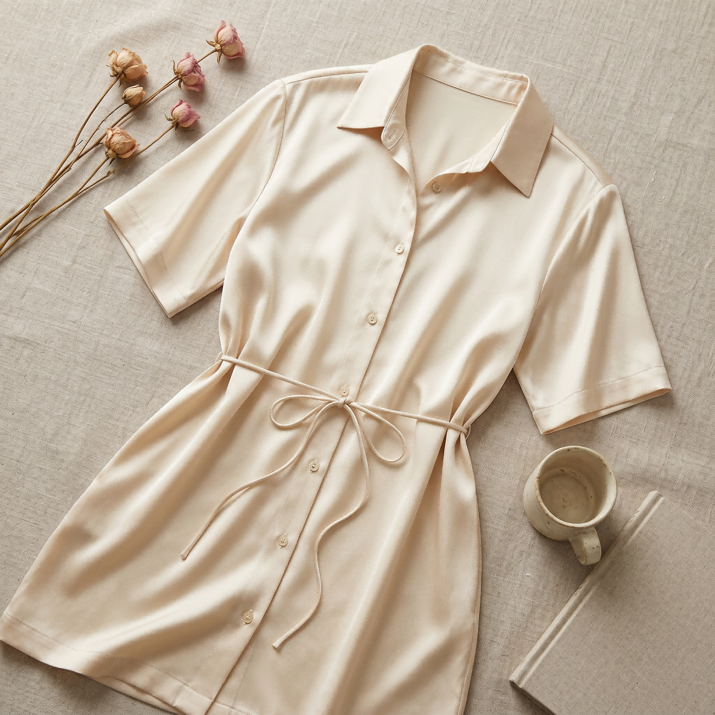 Classic Collection 19 Momme Grade 6A 100% Mulberry Silk Short-Sleeve Shirt Dress
