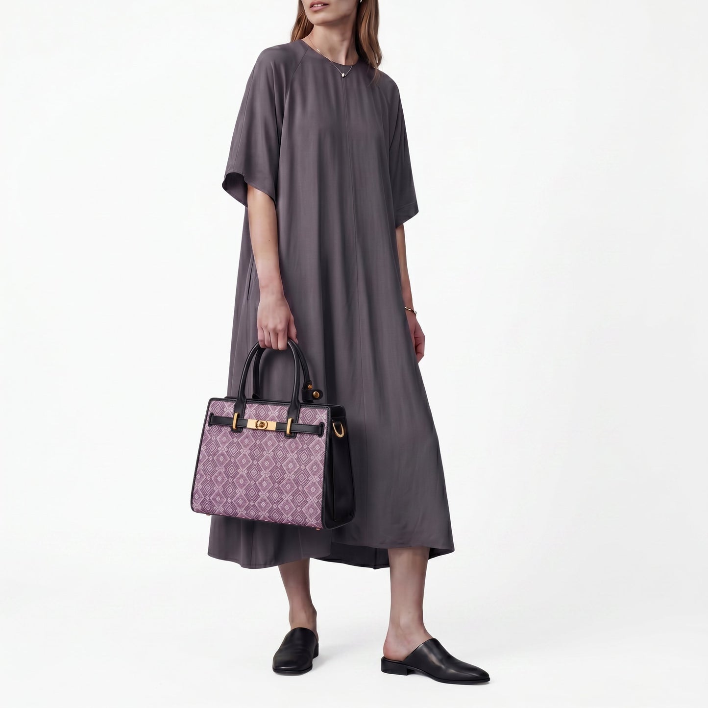 Diamond Lattice Brocade Tote Bag (Purple)