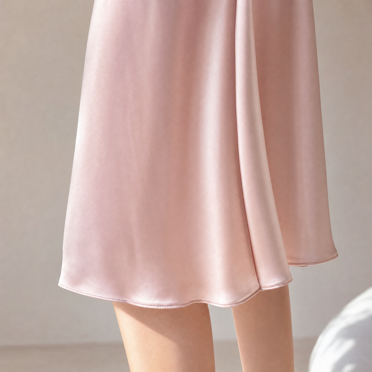 19 Momme Grade 6A 100% Mulberry Silk Midi Slip Dress, Cowl Neck Sleeveless Dual-Purpose Mid-Calf Dress For Indoor & Outdoor