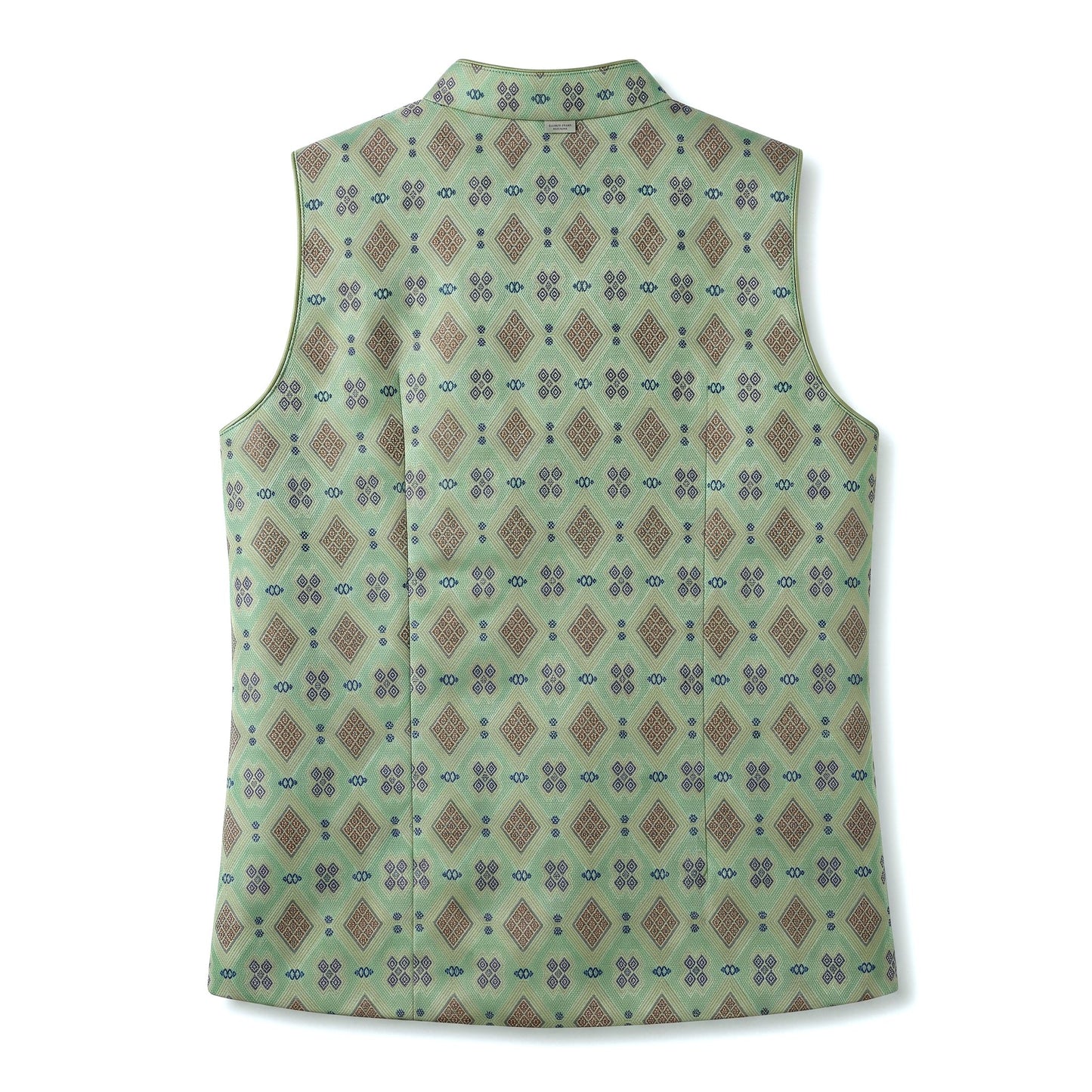 Diamond Lattice Silk Vest with Mandarin Collar (Ash Green)