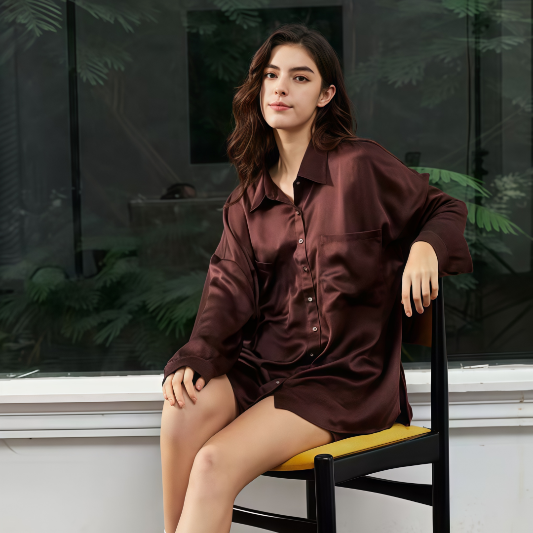 City Daily Collection 19 Momme Grade 6A 100% Mulberry Silk Crepe de Chine Oversized Shirt and Shorts Set