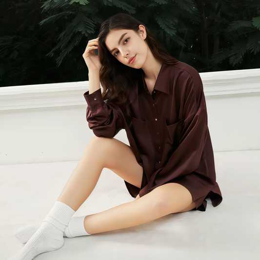 City Daily Collection 19 Momme Grade 6A 100% Mulberry Silk Crepe de Chine Oversized Shirt and Shorts Set