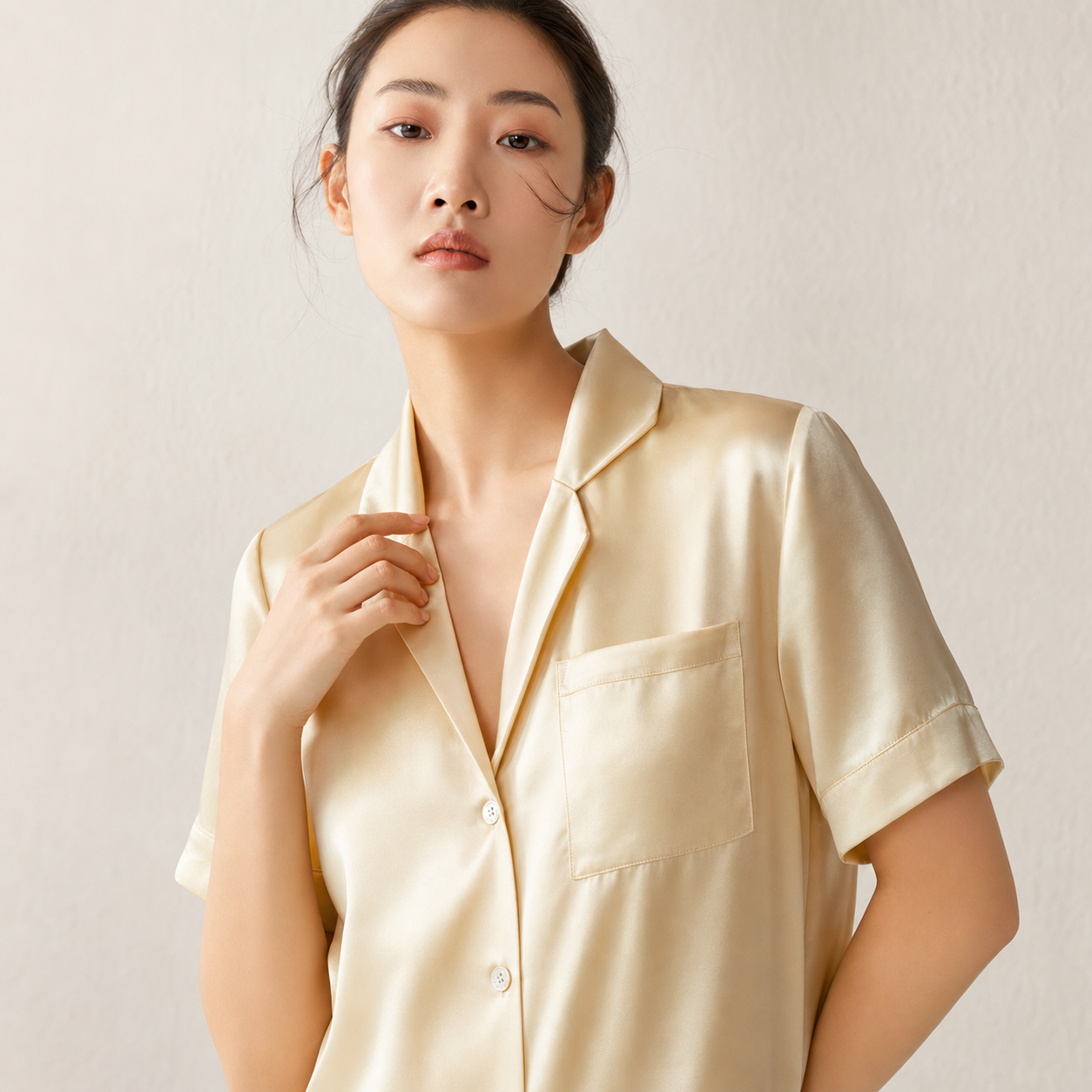 Classic Collection 19 Momme Grade 6A 100% Mulberry Silk Two-Piece Set, Camp Collar Short Sleeve Wide Leg Shorts Summer Loungewear