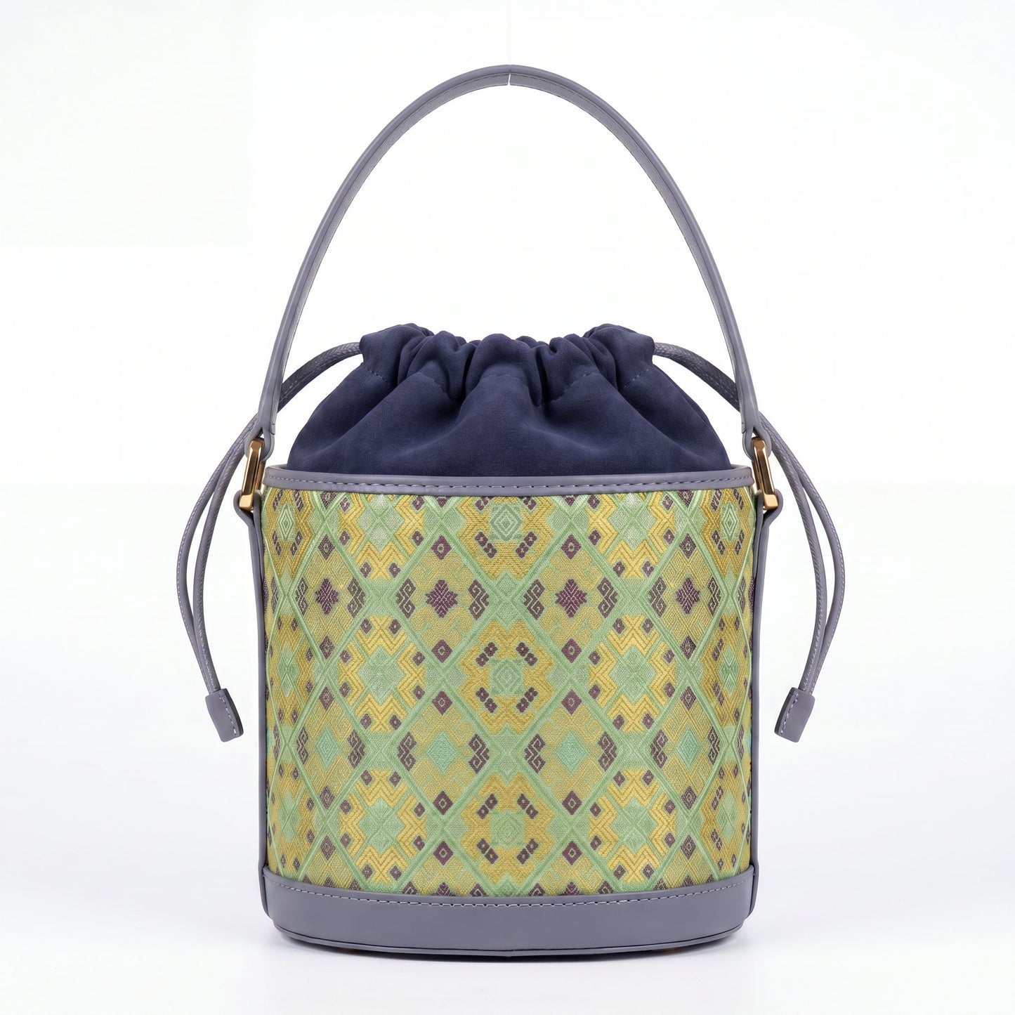 Diamond Lattice Brocade Bucket Bag (Light Green)