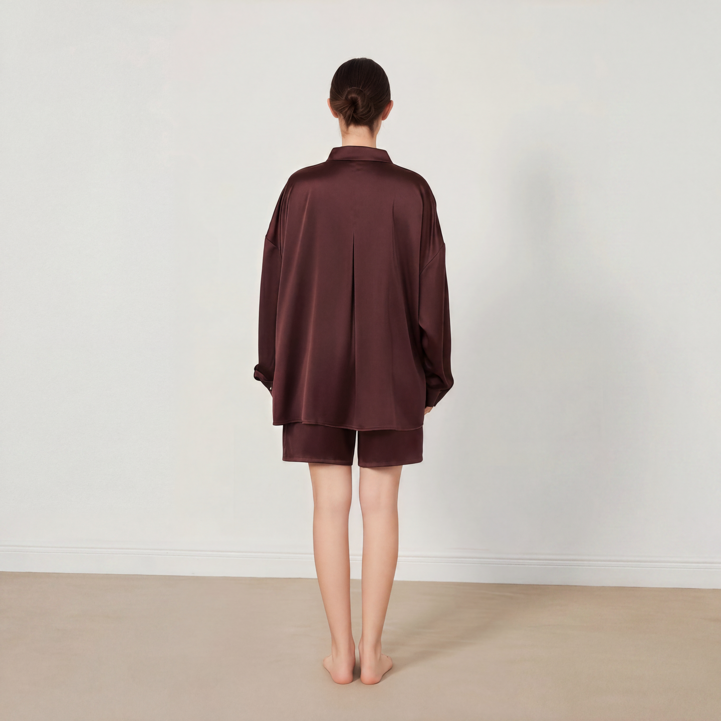 City Daily Collection 19 Momme Grade 6A 100% Mulberry Silk Crepe de Chine Oversized Shirt and Shorts Set