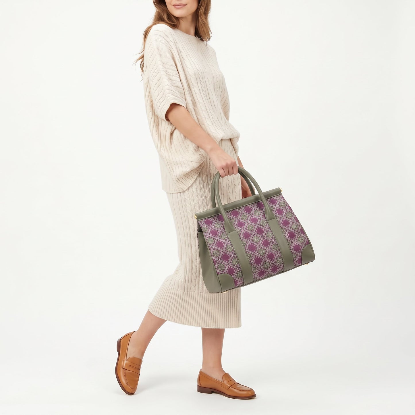 Diamond Lattice Brocade Tote Bag (Magenta)
