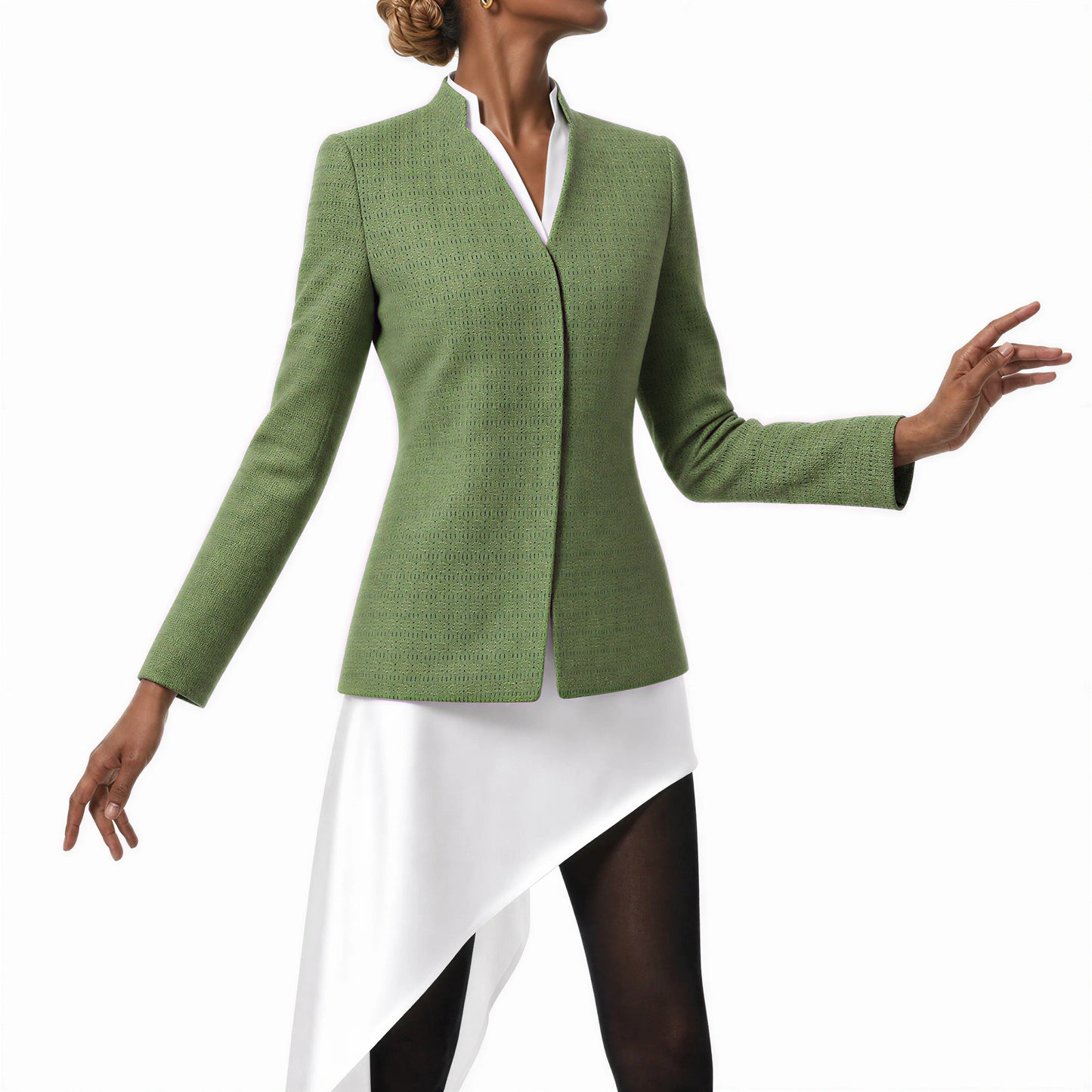 Diamond Lattice Silk Blazer (Light Green)