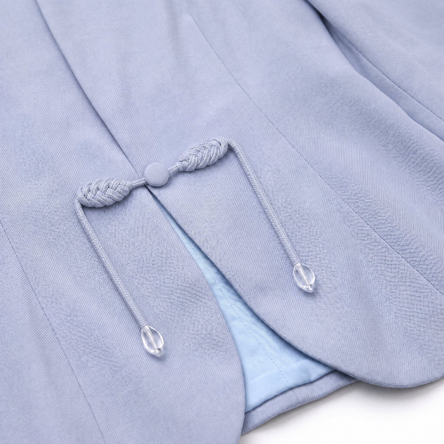 New Chinese Style Collarless Silk Blazer 3/4 Sleeve (Light Blue)