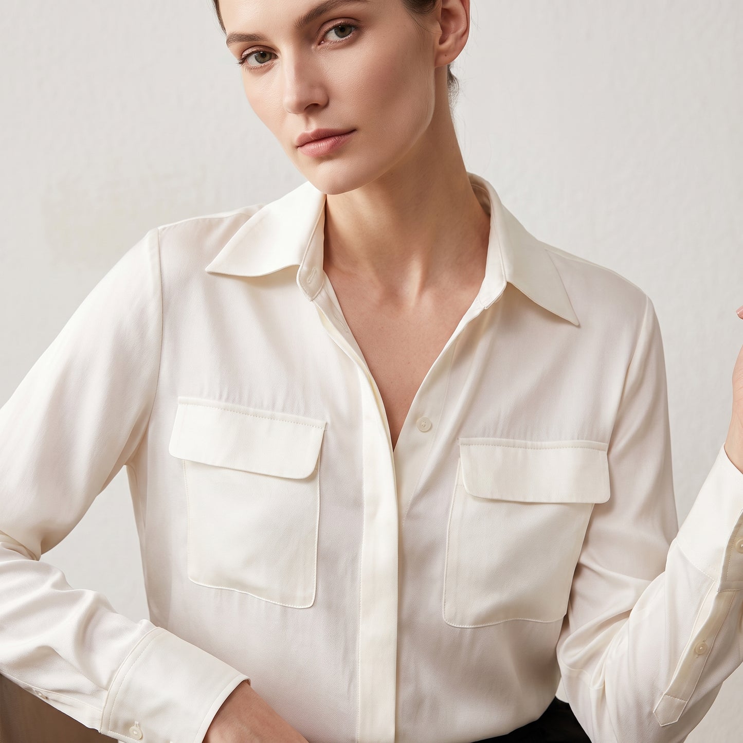 City Daily Collection 16 Momme Grade 6A 100% Mulberry Silk Crepe de Chine Shirt with Chest Pocket