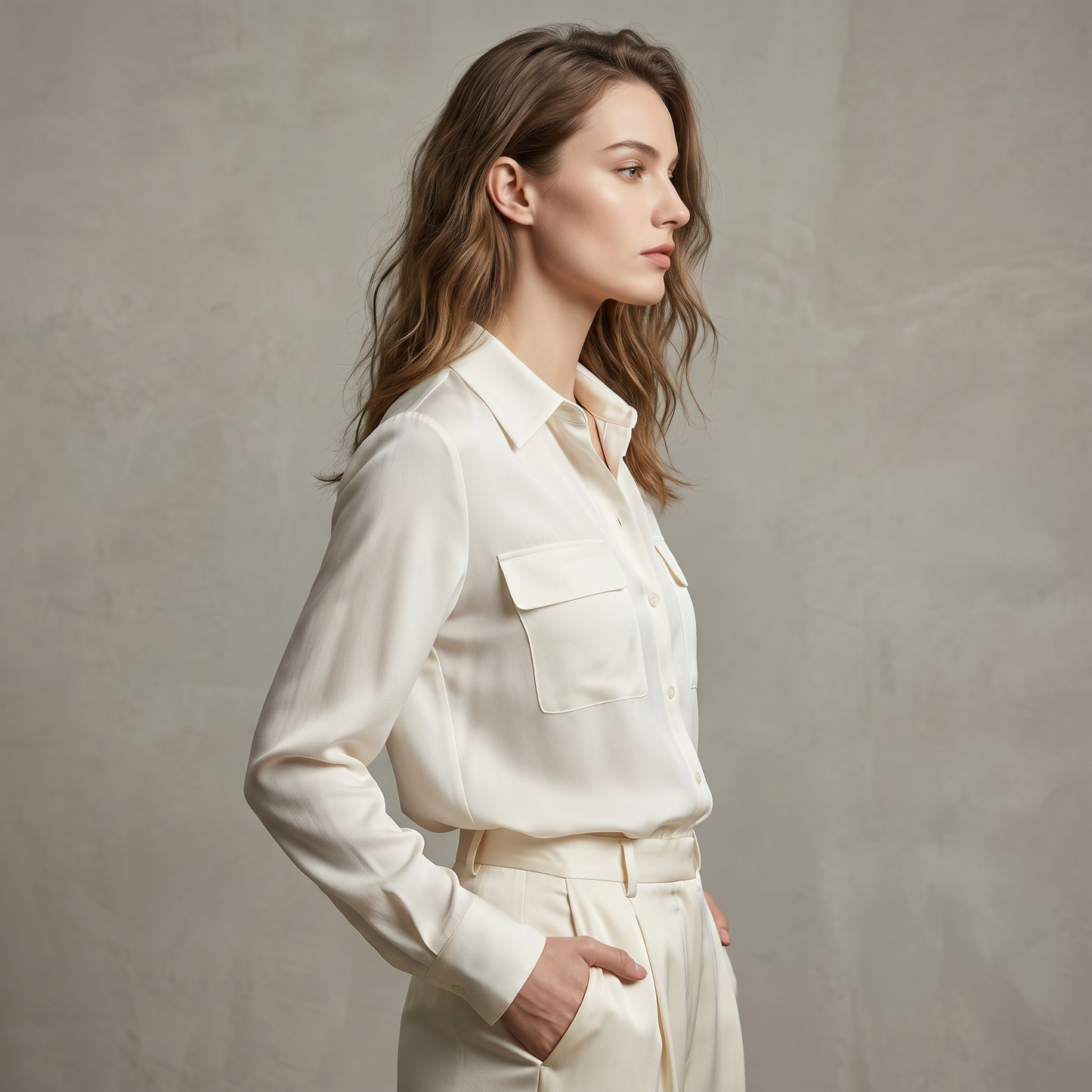 City Daily Collection 16 Momme Grade 6A 100% Mulberry Silk Crepe de Chine Shirt with Chest Pocket