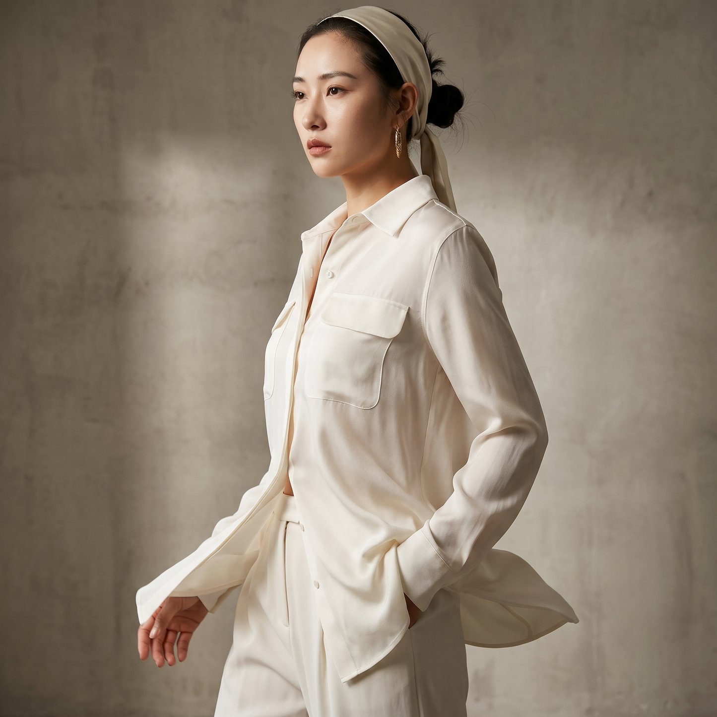 City Daily Collection 16 Momme Grade 6A 100% Mulberry Silk Crepe de Chine Shirt with Chest Pocket