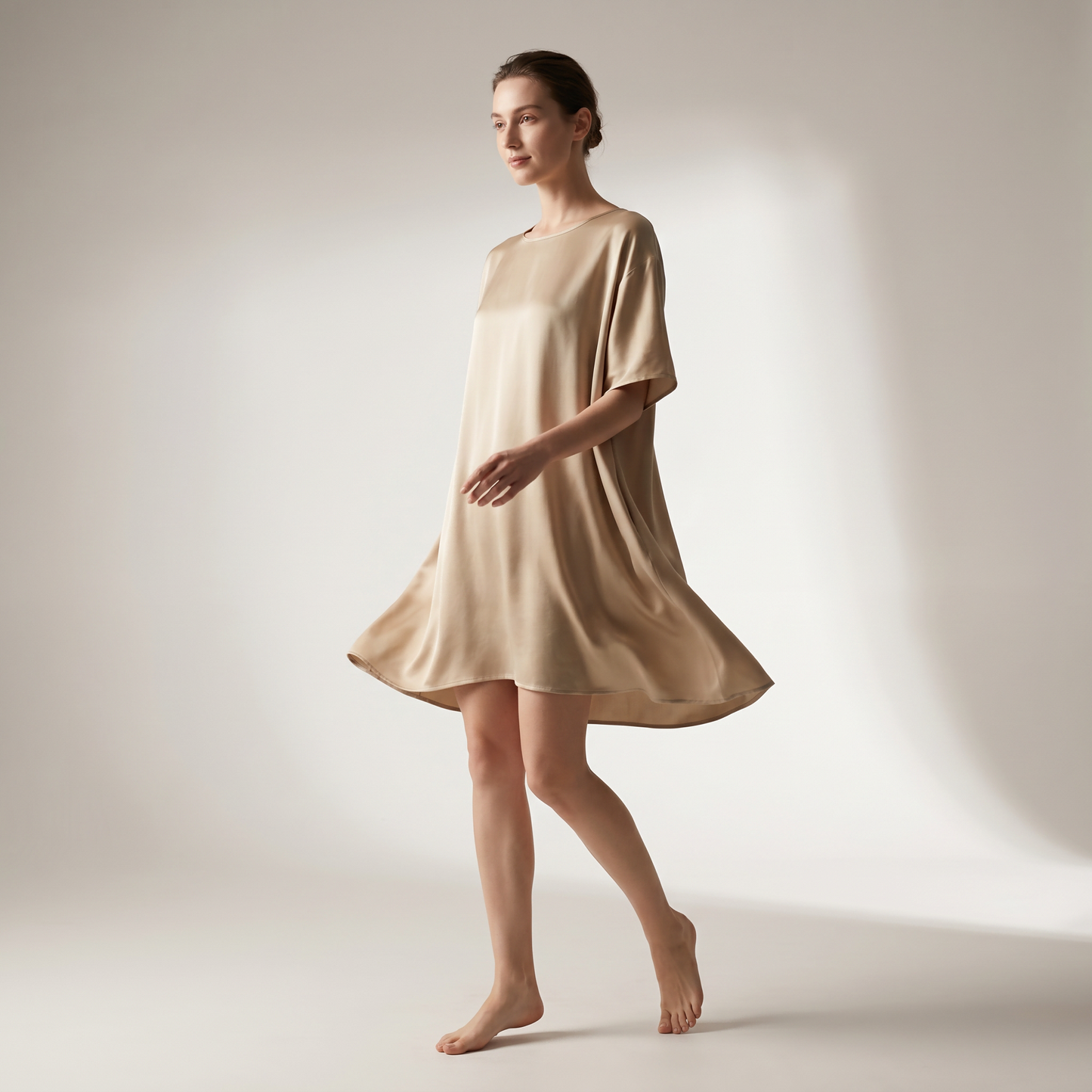 Classic Collection 19 Momme Grade 6A 100% Mulberry Silk Round-Neck A-Line Midi Nightgown