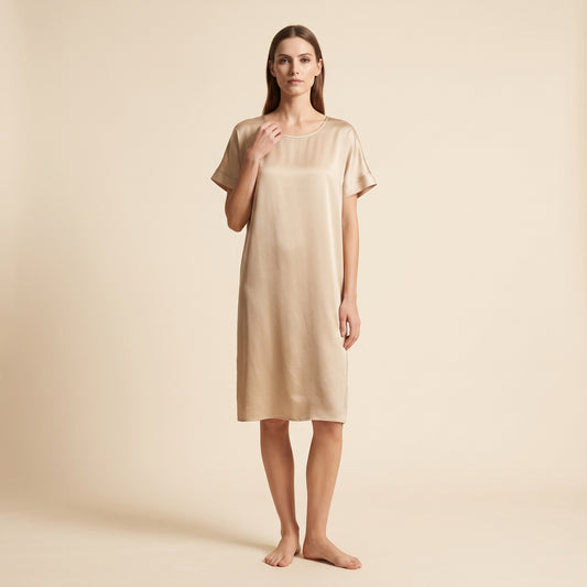 Classic Collection 19 Momme Grade 6A 100% Mulberry Silk Round-Neck A-Line Midi Nightgown