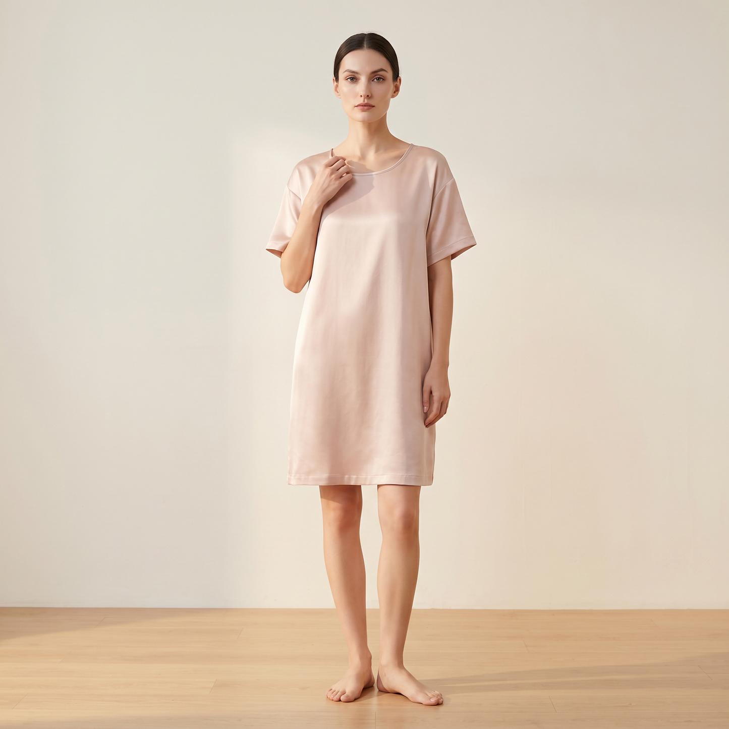 Classic Collection 19 Momme Grade 6A 100% Mulberry Silk Round-Neck A-Line Midi Nightgown