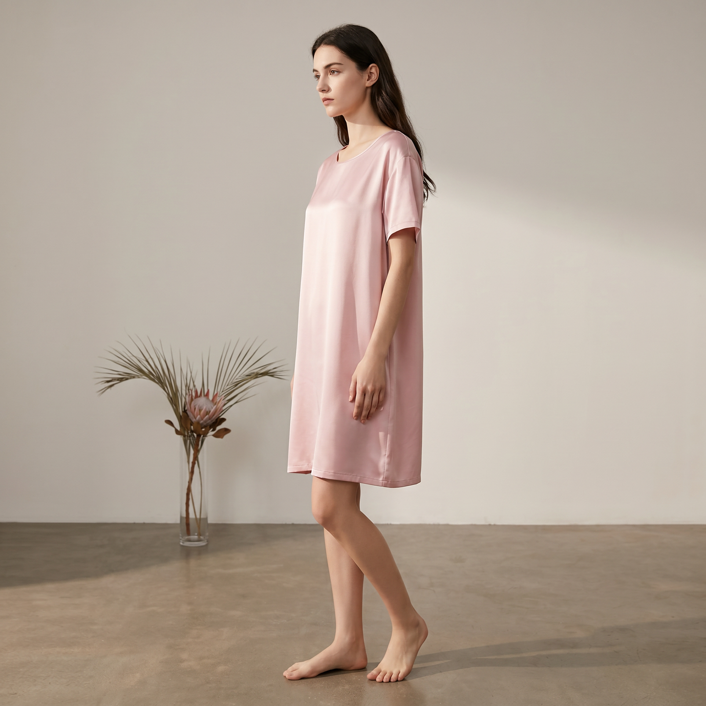 Classic Collection 19 Momme Grade 6A 100% Mulberry Silk Round-Neck A-Line Midi Nightgown