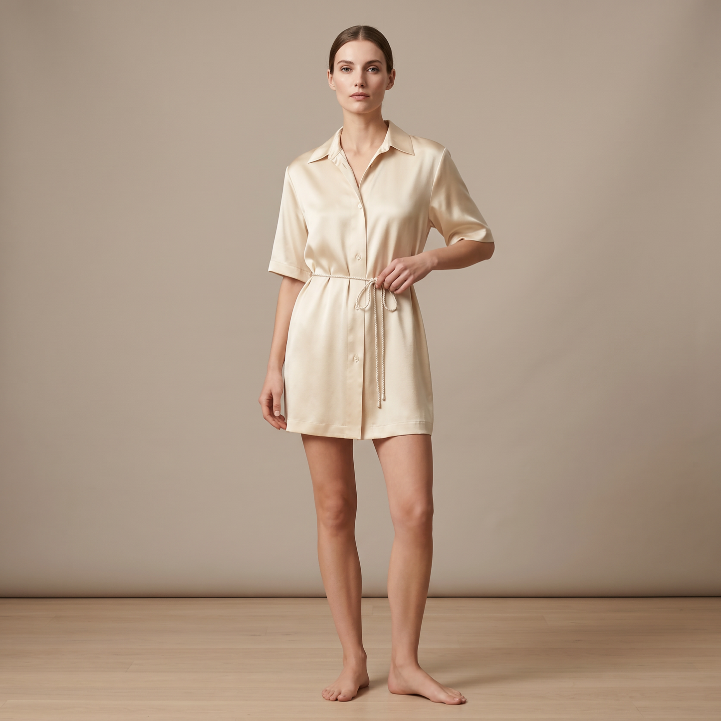Classic Collection 19 Momme Grade 6A 100% Mulberry Silk Short-Sleeve Shirt Dress