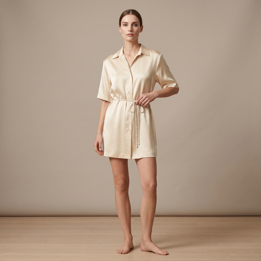 Classic Collection 19 Momme Grade 6A 100% Mulberry Silk Short-Sleeve Shirt Dress