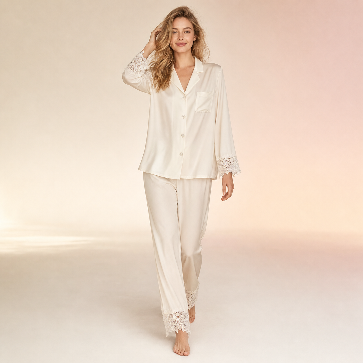 Zhenshe Collection 22 Momme Lace Silk Pajama Set