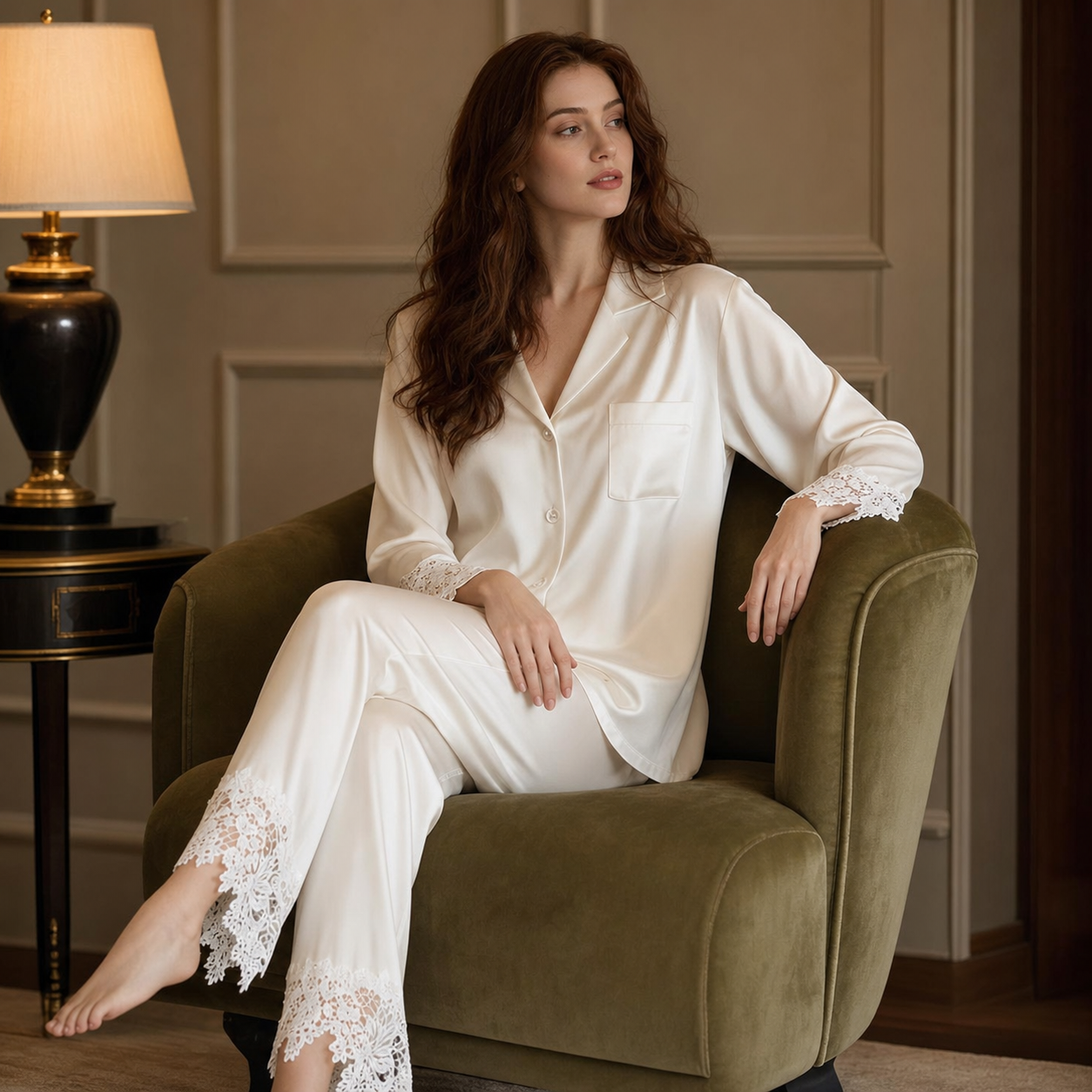 Zhenshe Collection 22 Momme Lace Silk Pajama Set