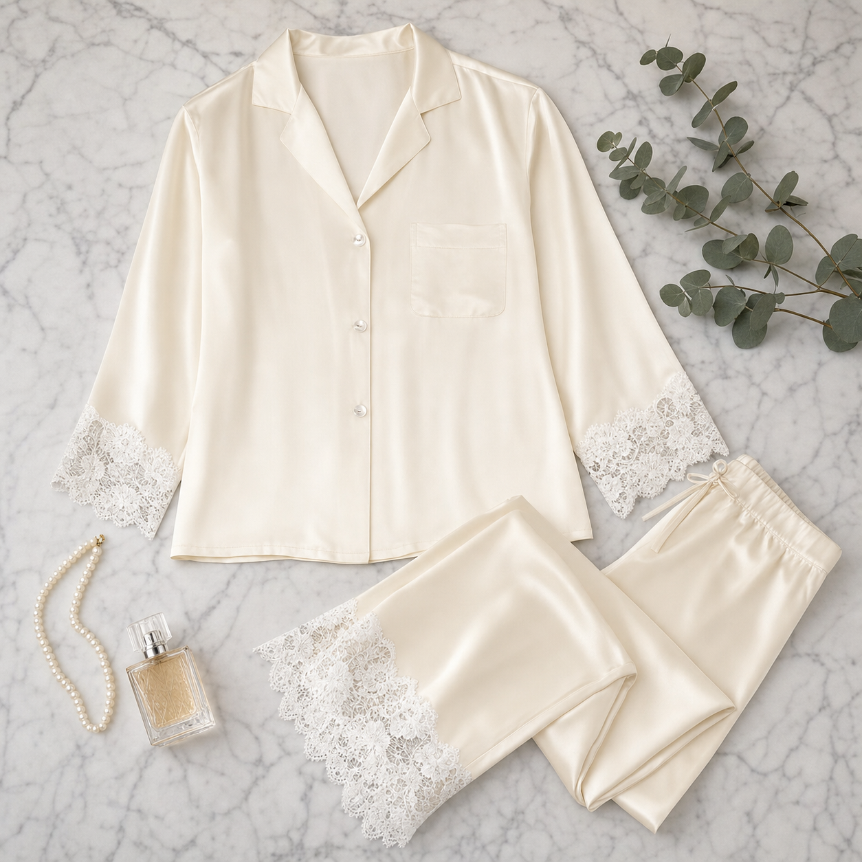 Zhenshe Collection 22 Momme Lace Silk Pajama Set