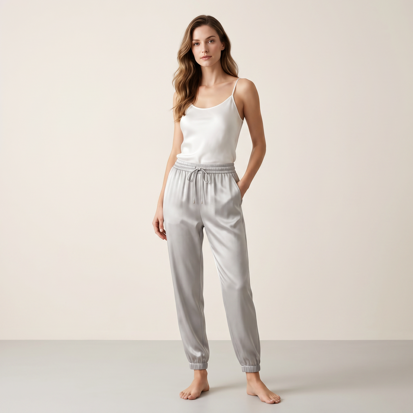 City Daily Collection 19 Momme Grade 6A 100% Mulberry Silk Crepe de Chine Jogger Pants
