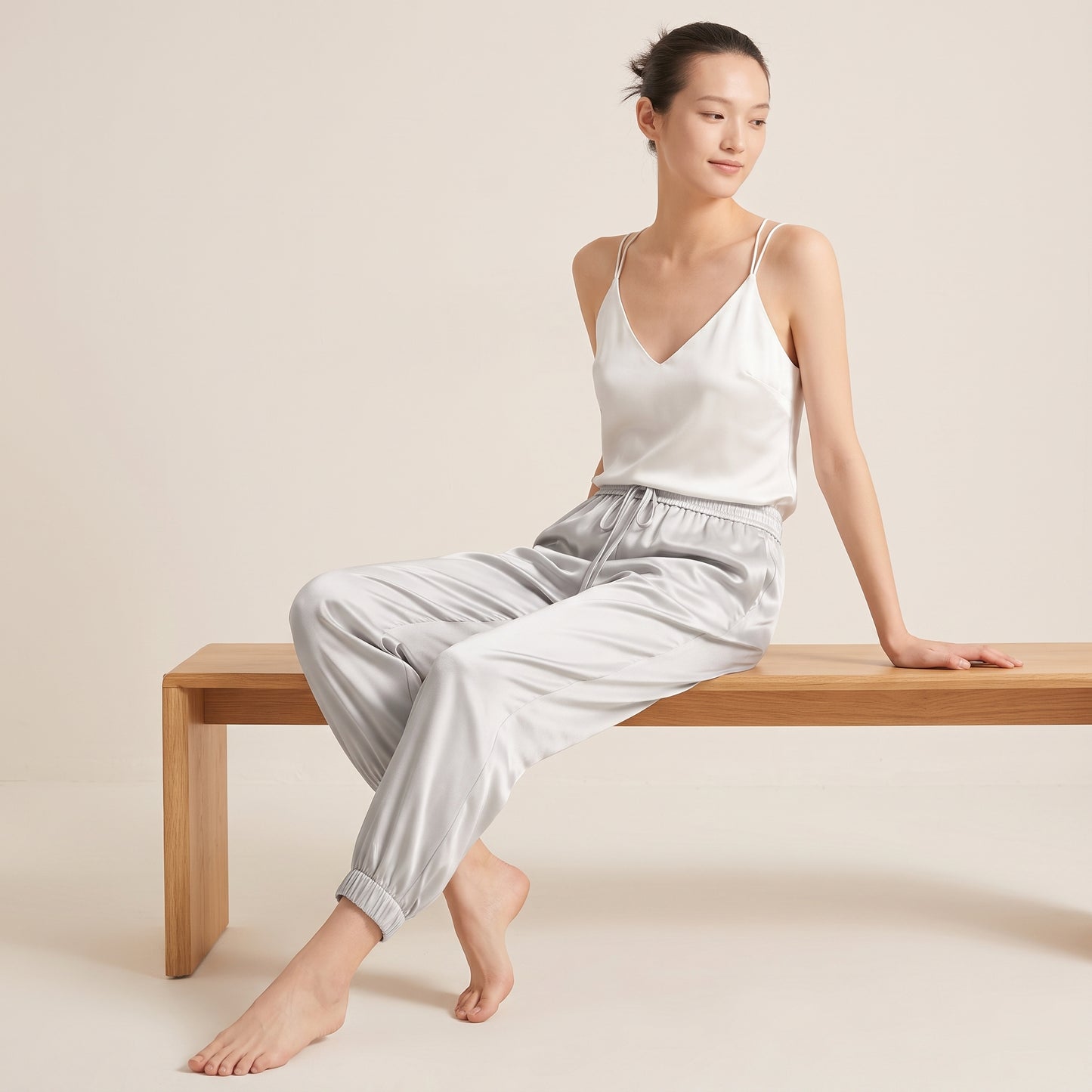 City Daily Collection 19 Momme Grade 6A 100% Mulberry Silk Crepe de Chine Jogger Pants