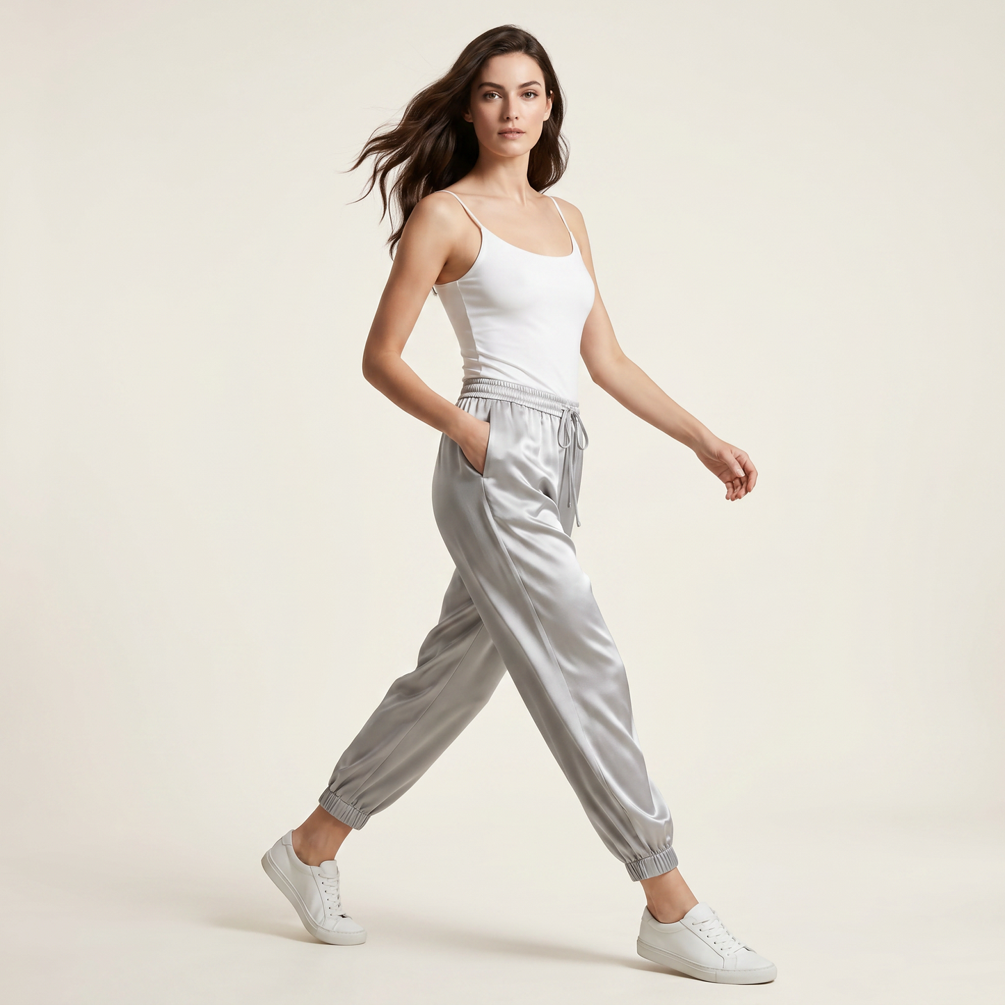 City Daily Collection 19 Momme Grade 6A 100% Mulberry Silk Crepe de Chine Jogger Pants