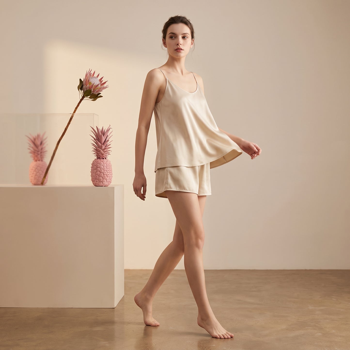 19 Momme Silk Camisole Shorts Two-Piece Home Set