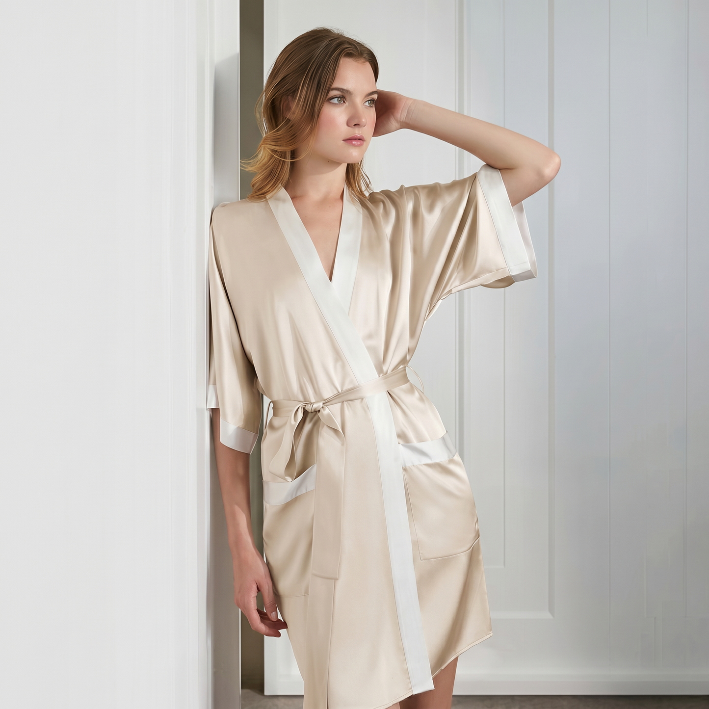 19 Momme Color-Bordered Silk Robe
