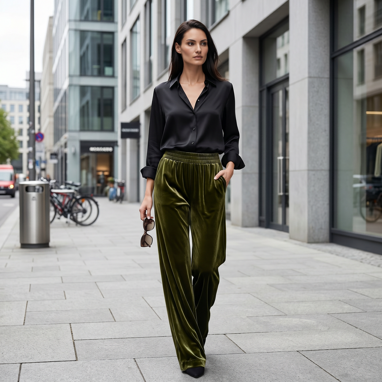 19 Momme Mulberry Silk Velvet Wide-leg Trousers