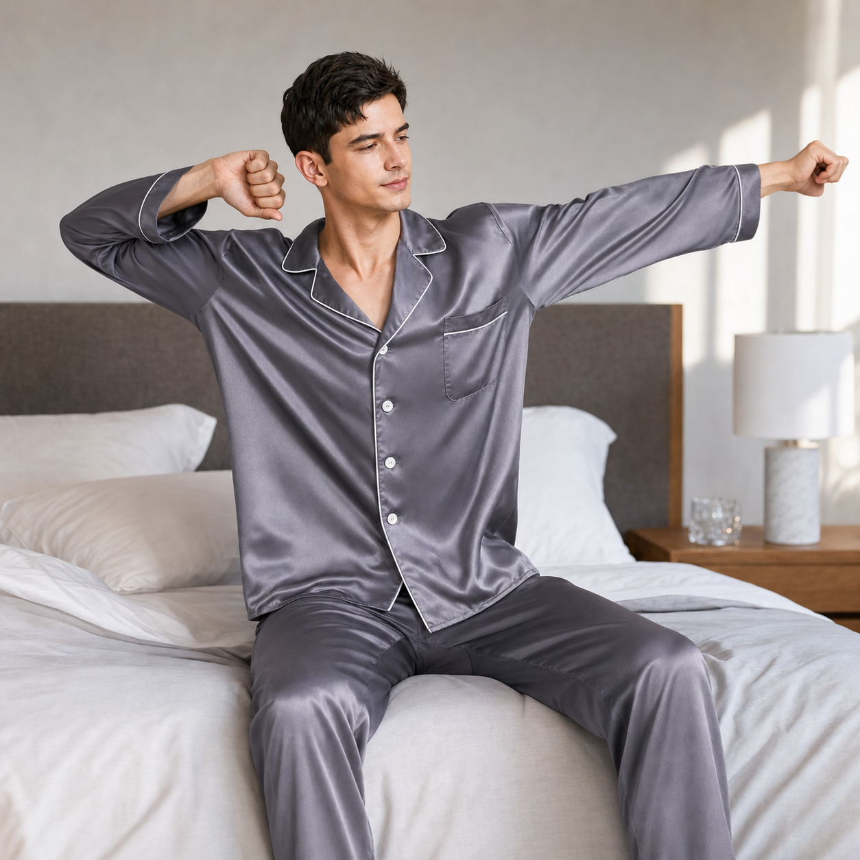 Classic Collection 19 Momme Grade 6A 100% Mulberry Silk Men's Piped Silk Pajama Set