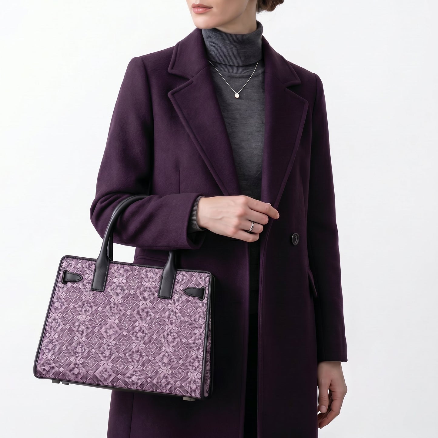Diamond Lattice Brocade Tote Bag (Purple)