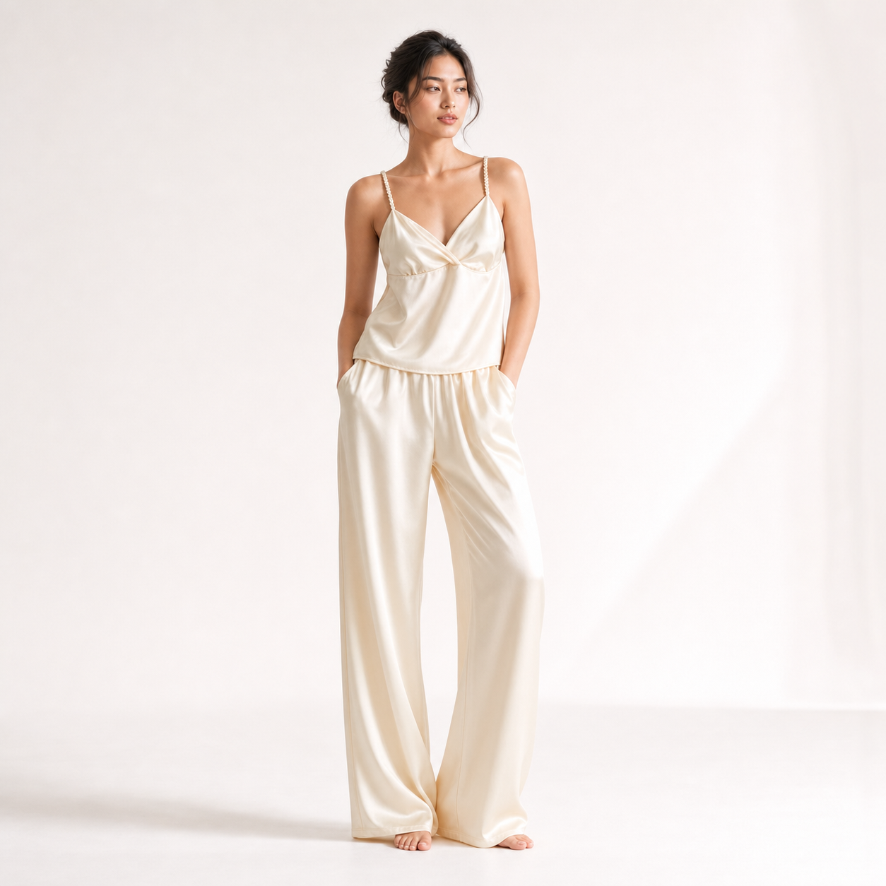 Interweave Collection Woven Strap V-Neck Wrap Silk Pajama Set