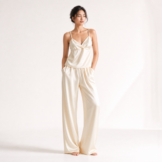 Interweave Collection Woven Strap V-Neck Wrap Silk Pajama Set