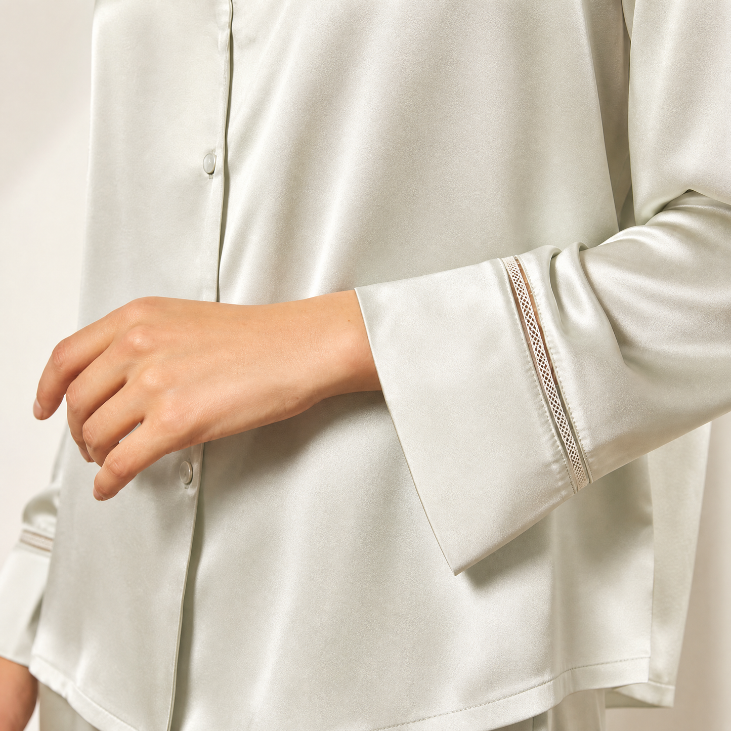 Classic Collection 22 Momme Grade 6A 100% Mulberry Silk Pajama Set with Hollow-Out Detail