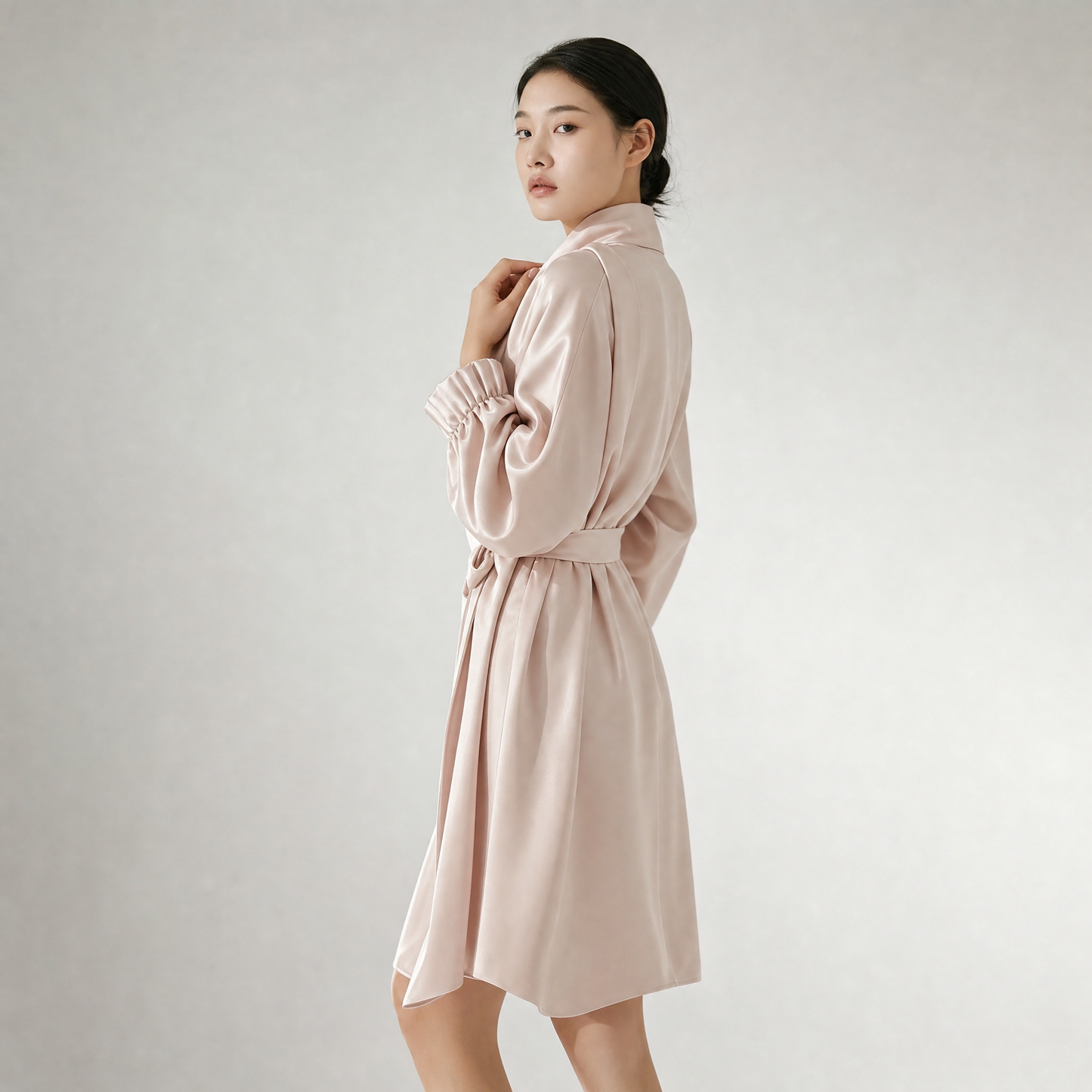 19 Momme Grade 6A 100% Mulberry Silk Loose Robe, Lantern Cuff Long Sleeve