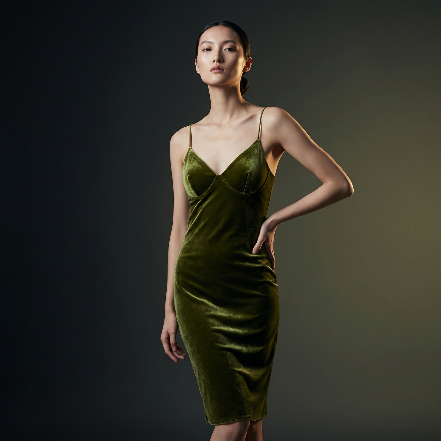 Zhenshe Collection 19 Momme Grade 6A 100% Mulberry Silk Velvet Built-in Cup Camisole Dress
