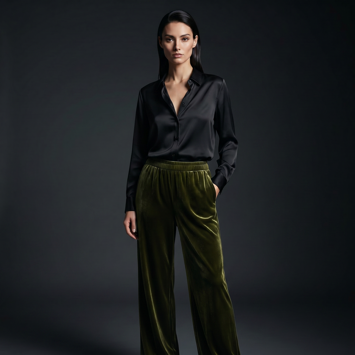 19 Momme Mulberry Silk Velvet Wide-leg Trousers