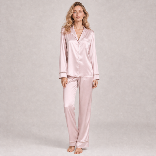 Classic Collection 22 Momme Grade 6A 100% Mulberry Silk Pajama Set with Hollow-Out Detail