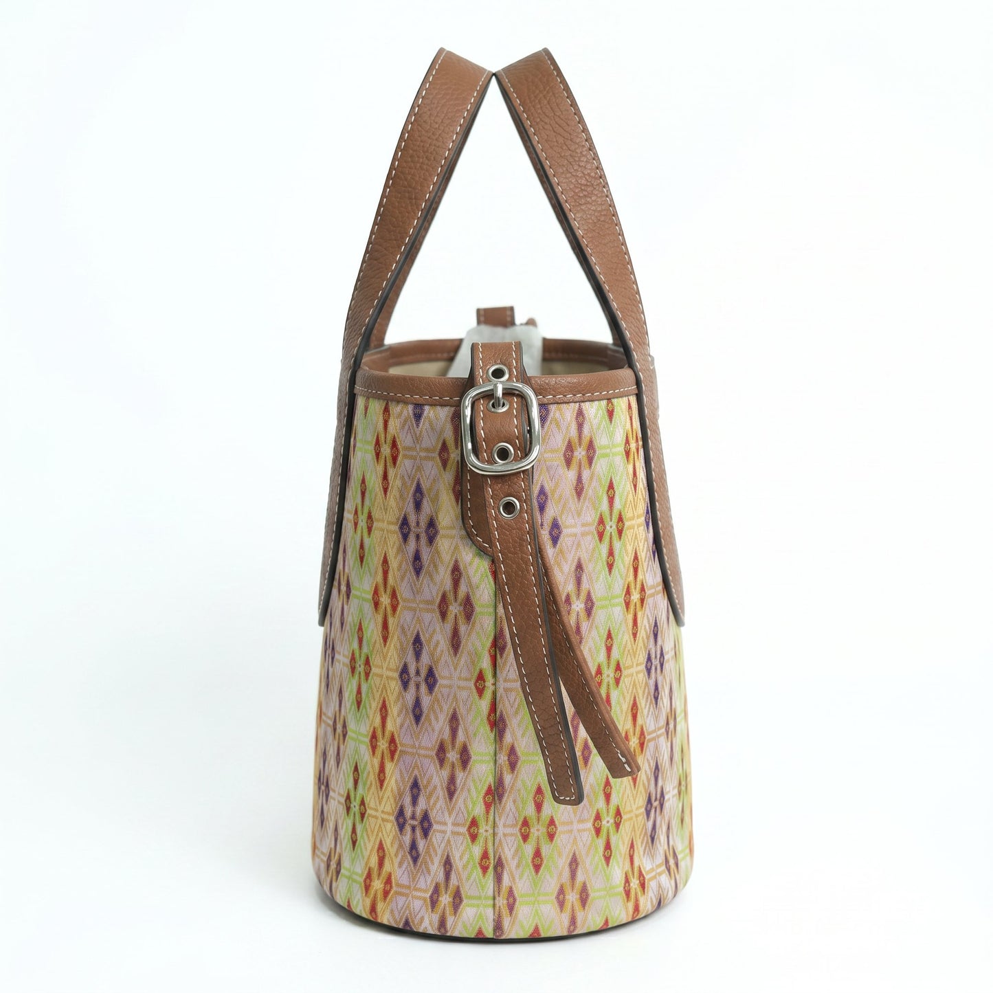 Diamond Lattice Brocade Handbag (Brown)