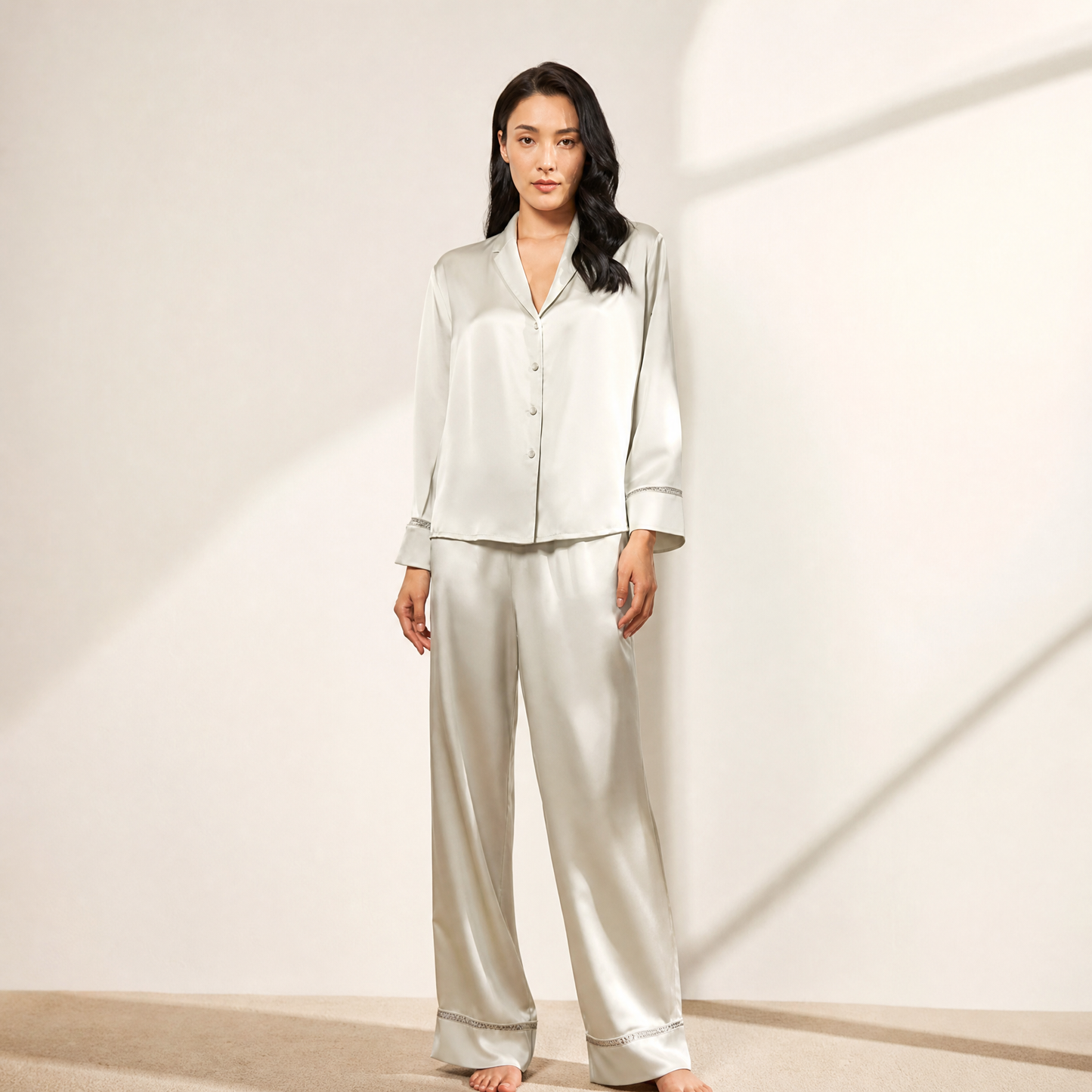 Classic Collection 22 Momme Grade 6A 100% Mulberry Silk Pajama Set with Hollow-Out Detail