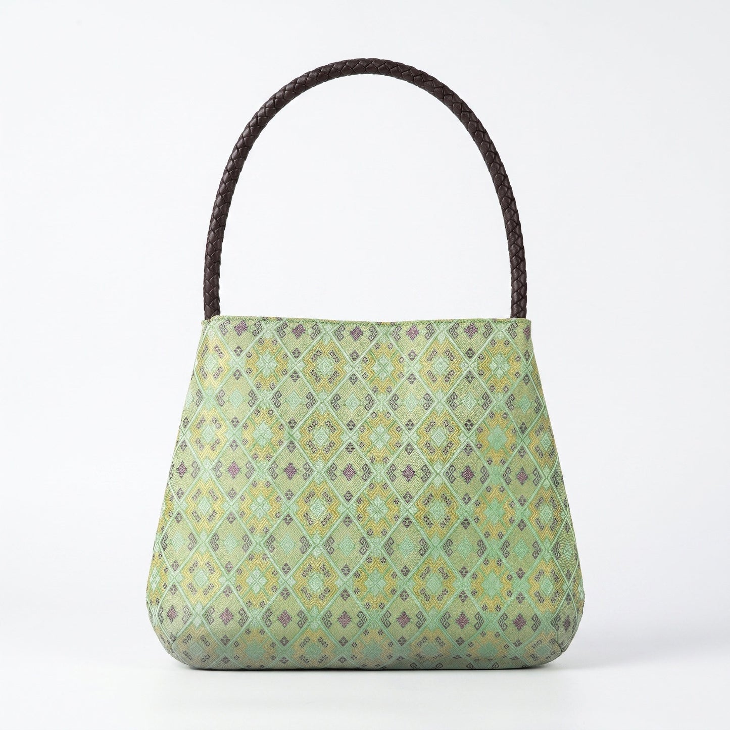 Diamond Lattice Brocade Tote Bag, Single Handle (Light Green)