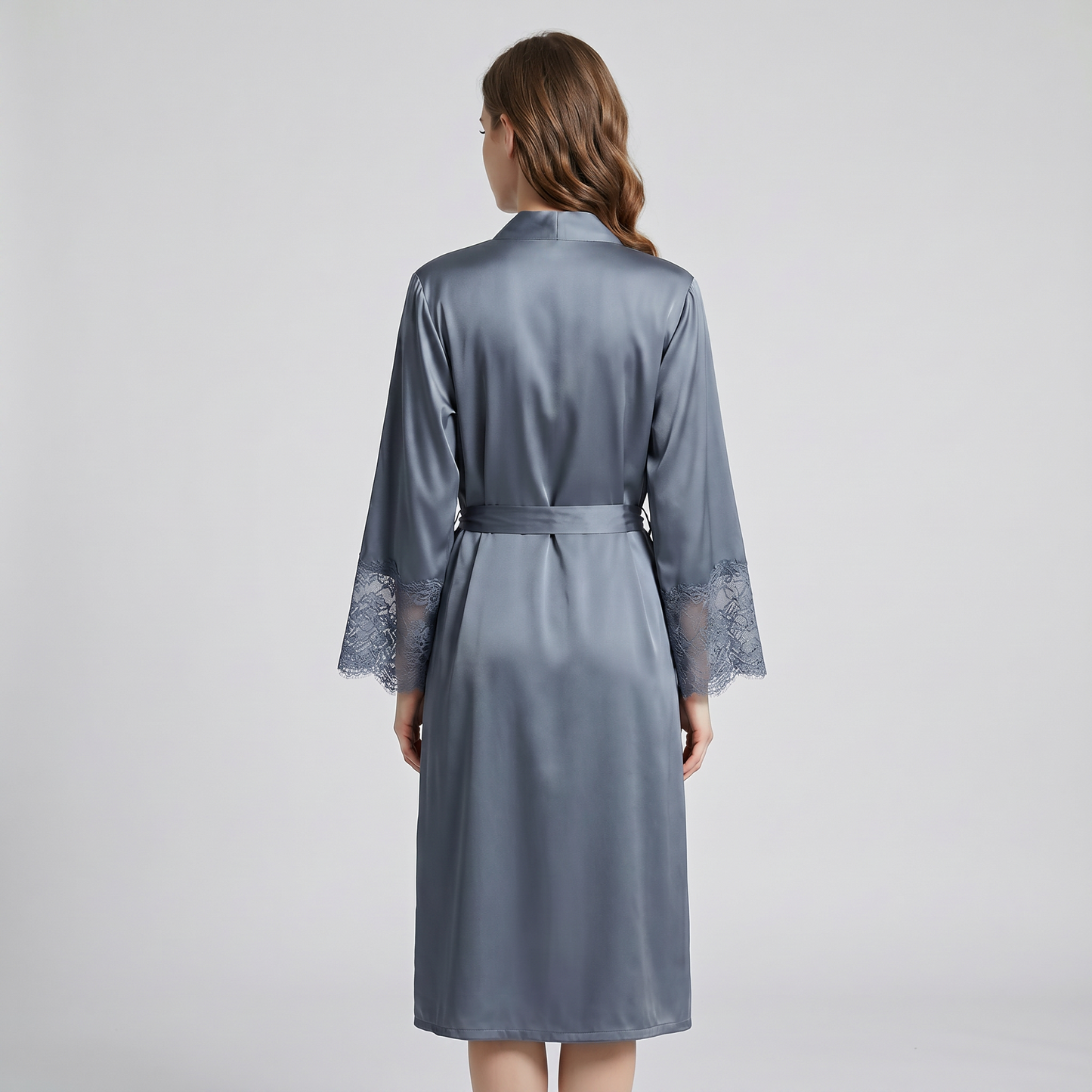 Zhenshe Collection 19 Momme Grade 6A 100% Mulberry Silk Lace-Trimmed Lapel Robe