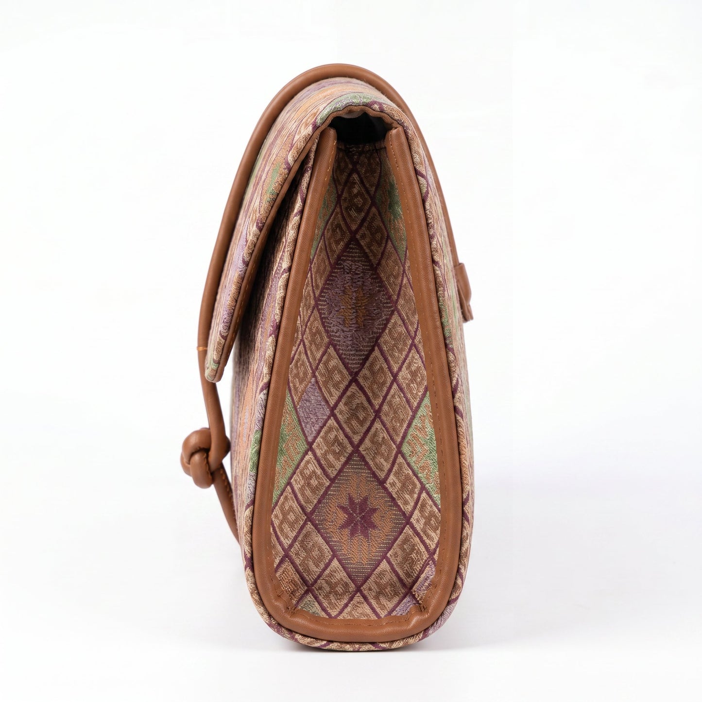 Diamond Lattice Brocade Envelope Clutch (Brown)