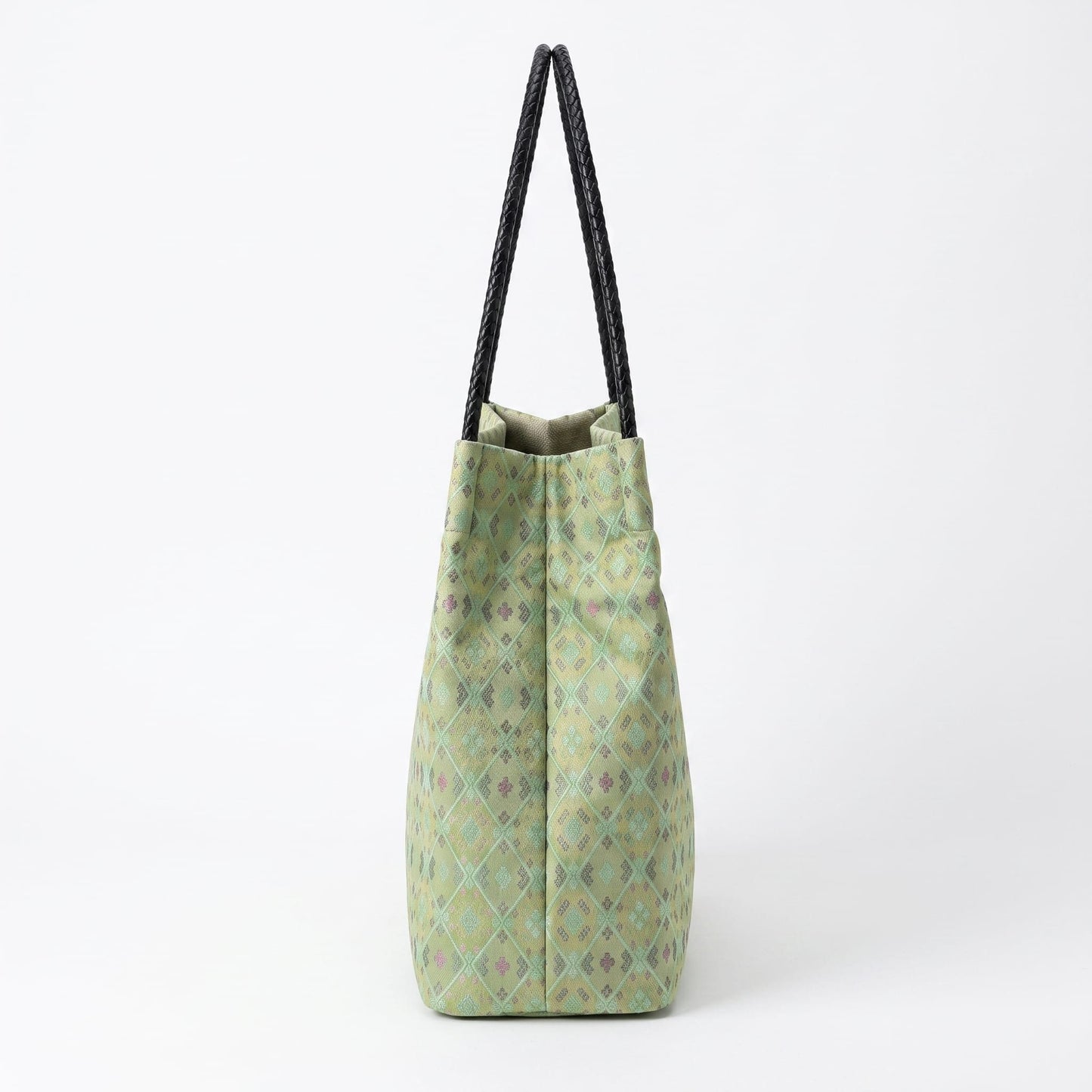 Diamond Lattice Brocade Tote Bag, Double Handle (Light Green)