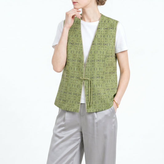 Diamond Lattice Silk Mandarin Vest (Light Green)