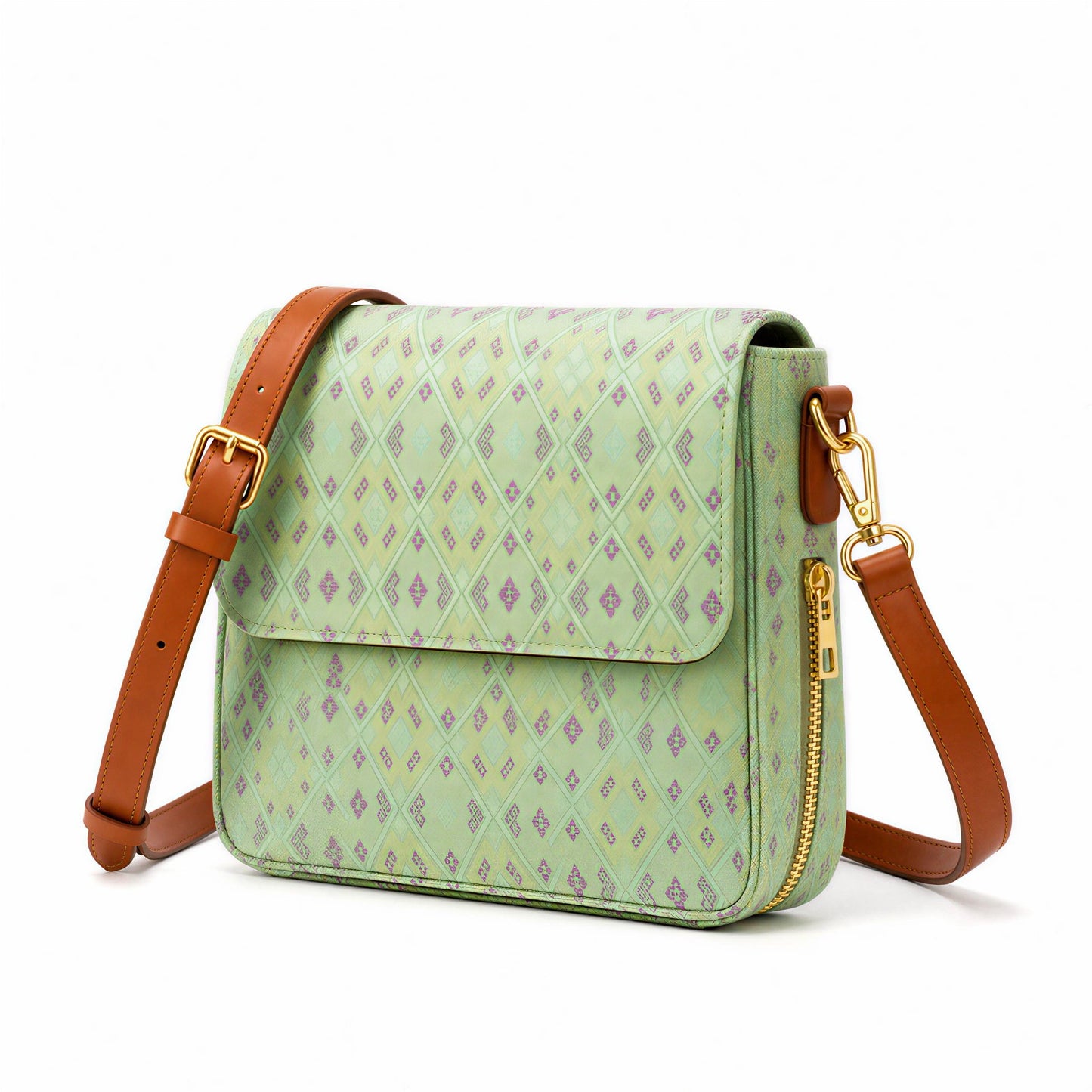 Diamond Lattice Brocade Crossbody Bag (Green)