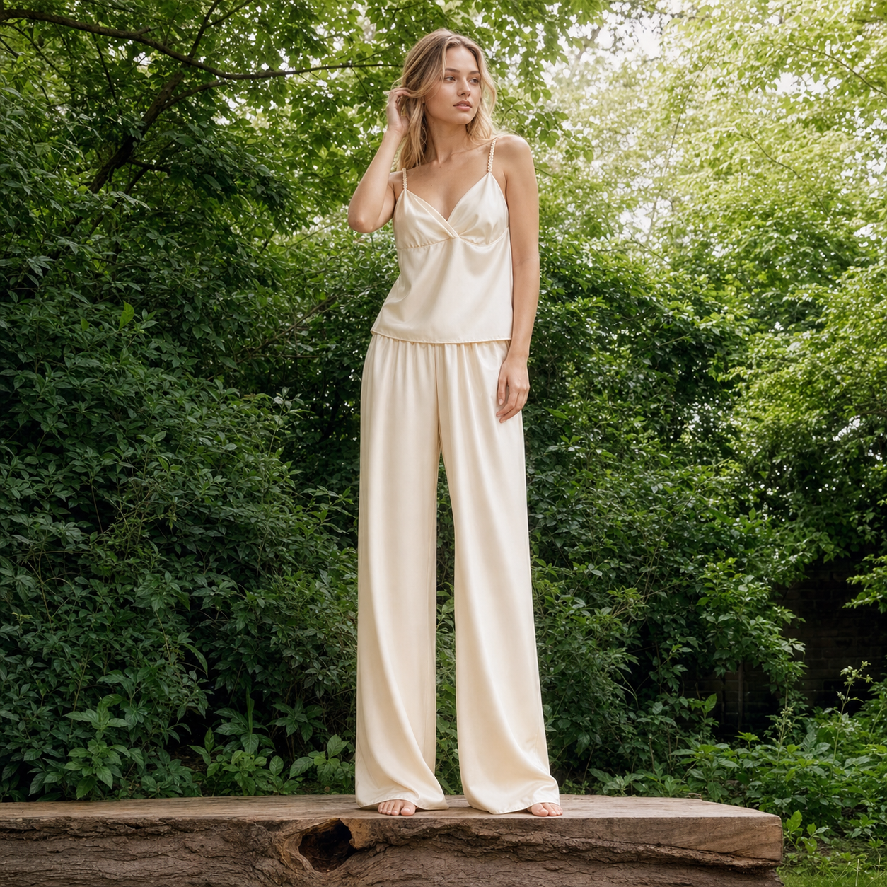 Interweave Collection Woven Strap V-Neck Wrap Silk Pajama Set