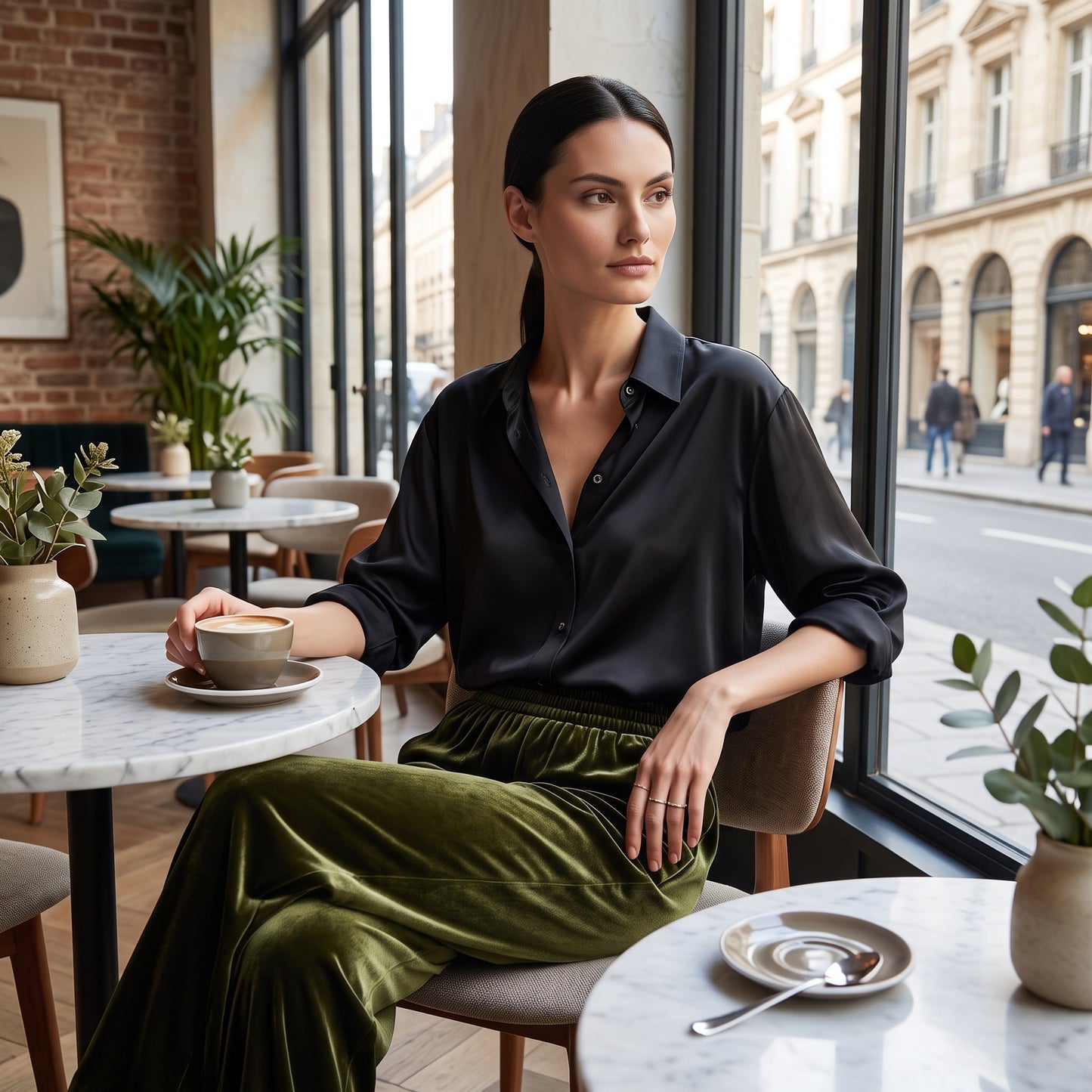19 Momme Mulberry Silk Velvet Wide-leg Trousers